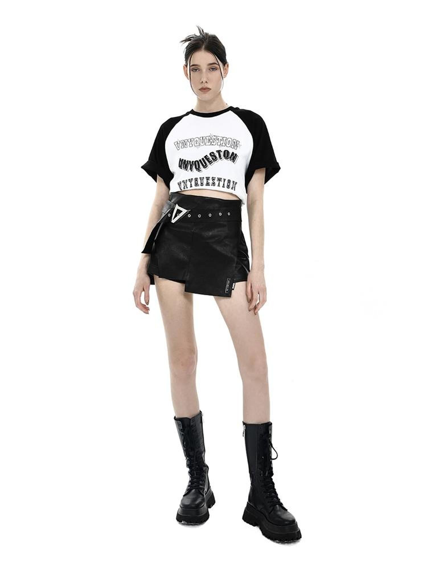 ANYQUESTION Black Irregular Deconstructed A Line Women&