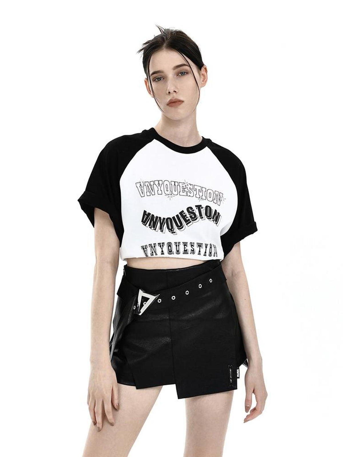 ANYQUESTION Black Irregular Deconstructed A Line Women&