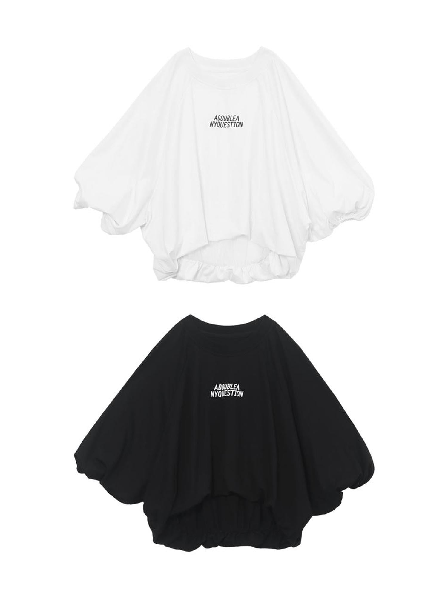 ANYQUESTION Black Letter Print Gathered Hem Round Neck Women&