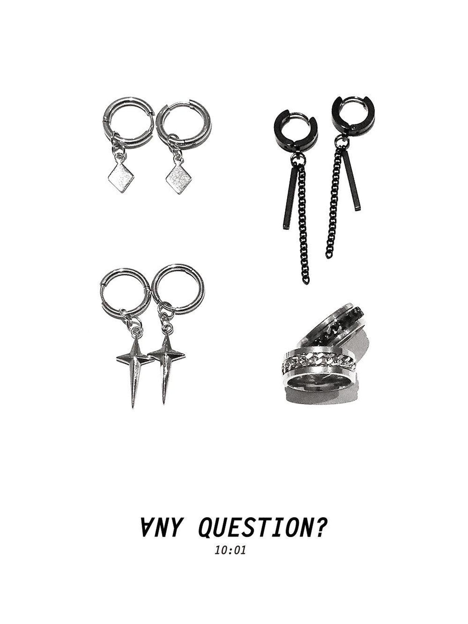 ANYQUESTION Black Silver Chain Hoop Link Women&