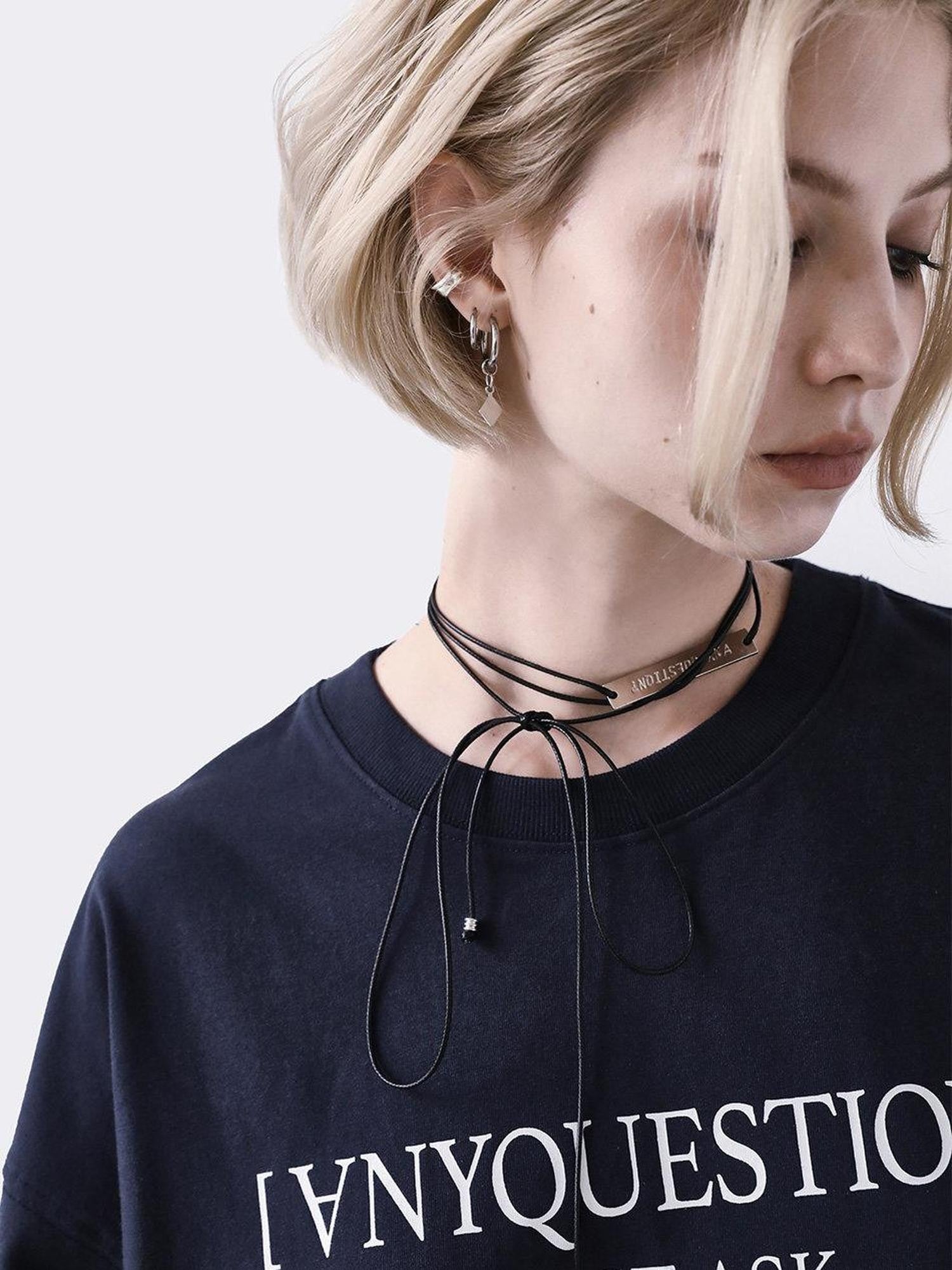 ANYQUESTION Black Silver Chain Hoop Link Women&
