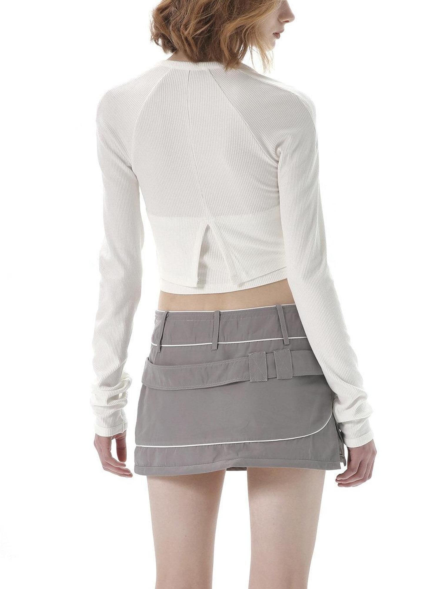 ANYQUESTION Black White Cutout Zipper Halter Knit Faux Layered Women&