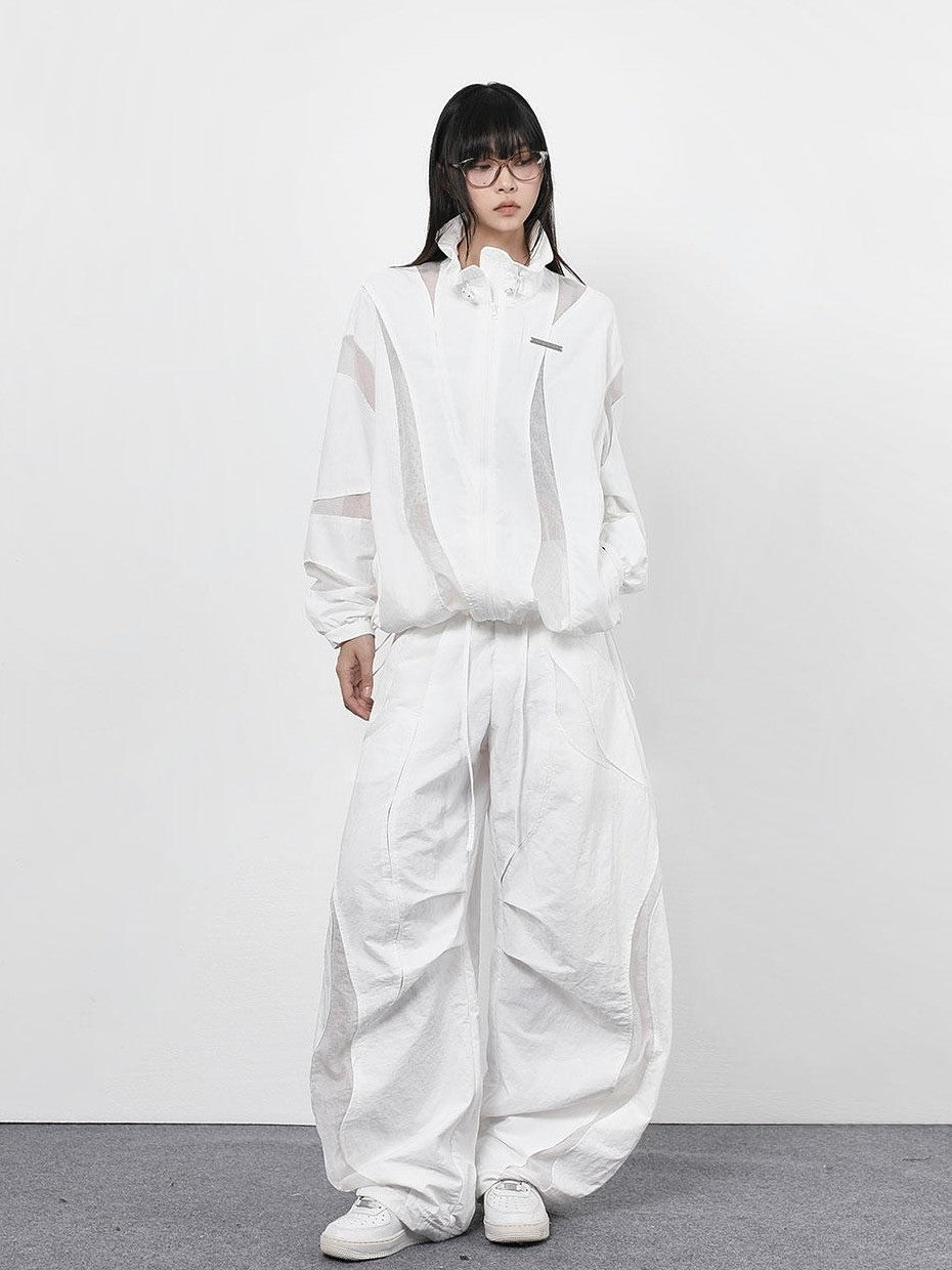 ANYQUESTION Black White Deconstructed Mesh Cargo Women&