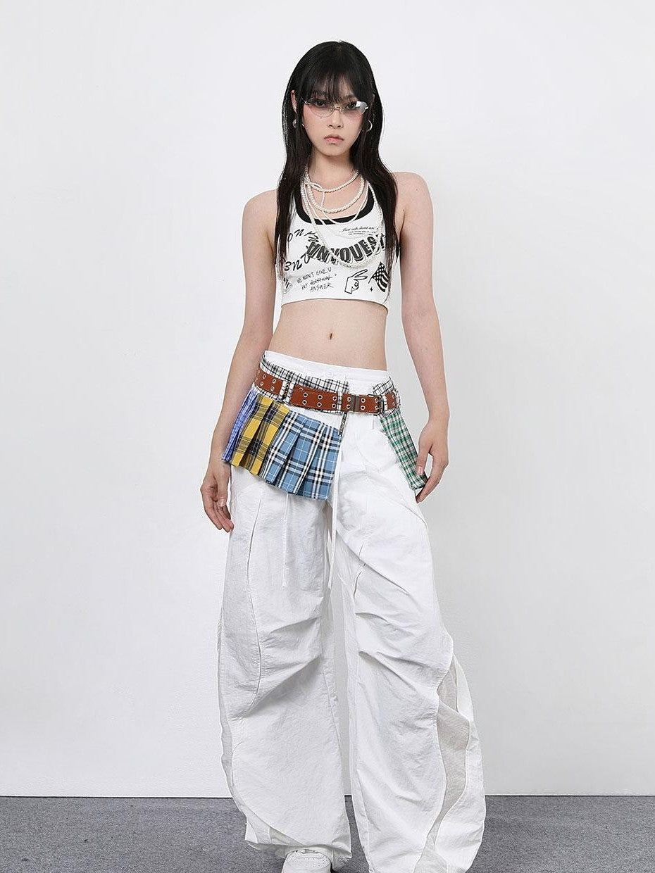 ANYQUESTION Black White Deconstructed Mesh Cargo Women&