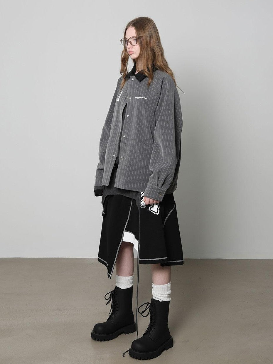 ANYQUESTION Black White Print Patchwork Irregular Deconstructed Overlay Women&