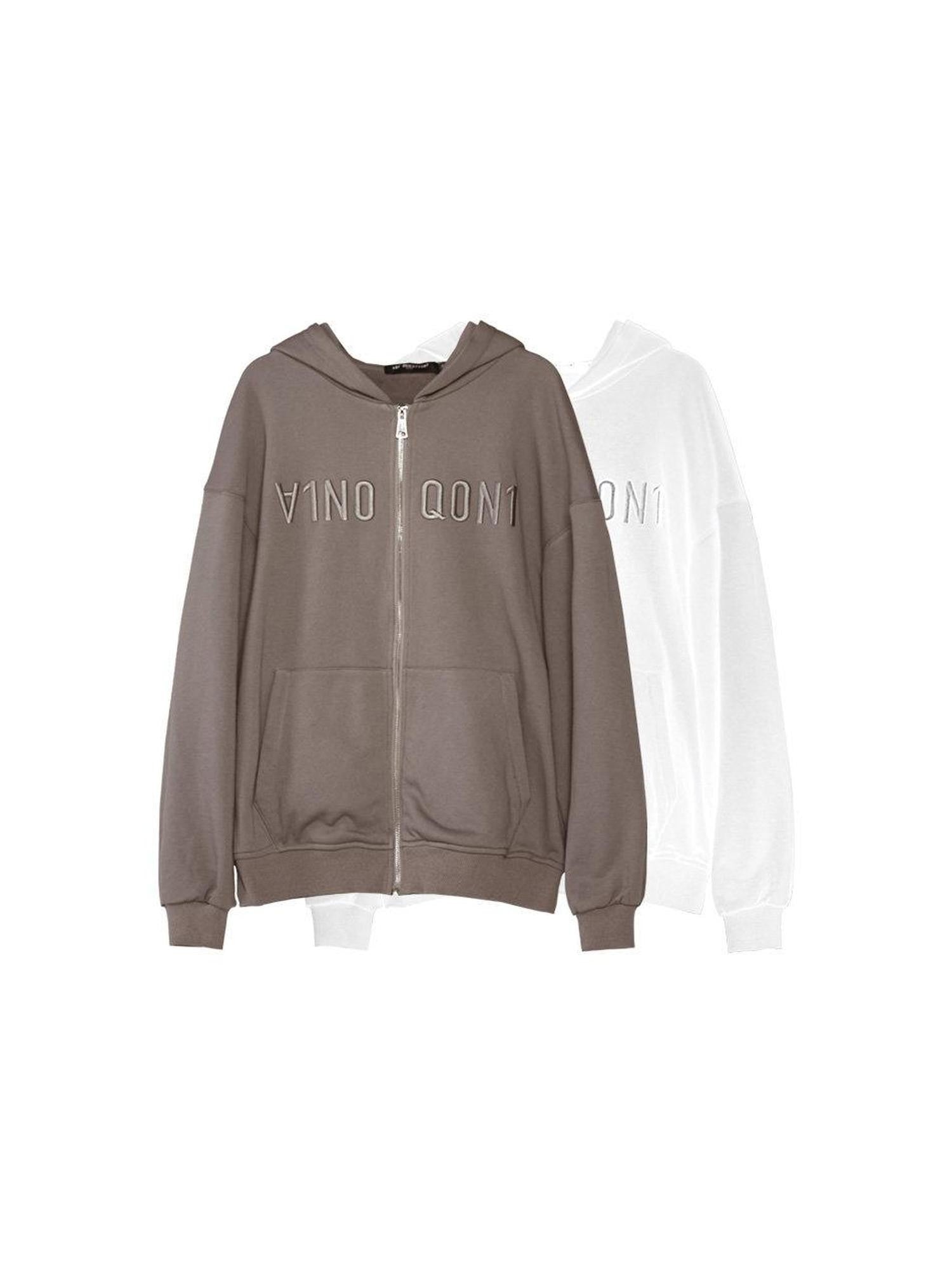 ANYQUESTION Brown White Two Tone Textured 3d Letter Embroidery Women&