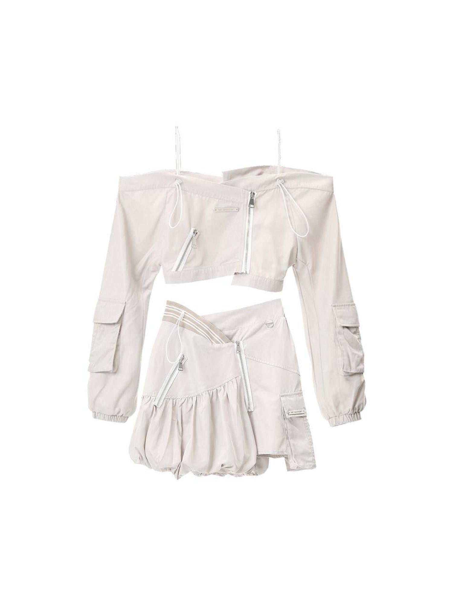 ANYQUESTION Deconstructed Asymmetrical Cami Long Sleeve Gray Women&