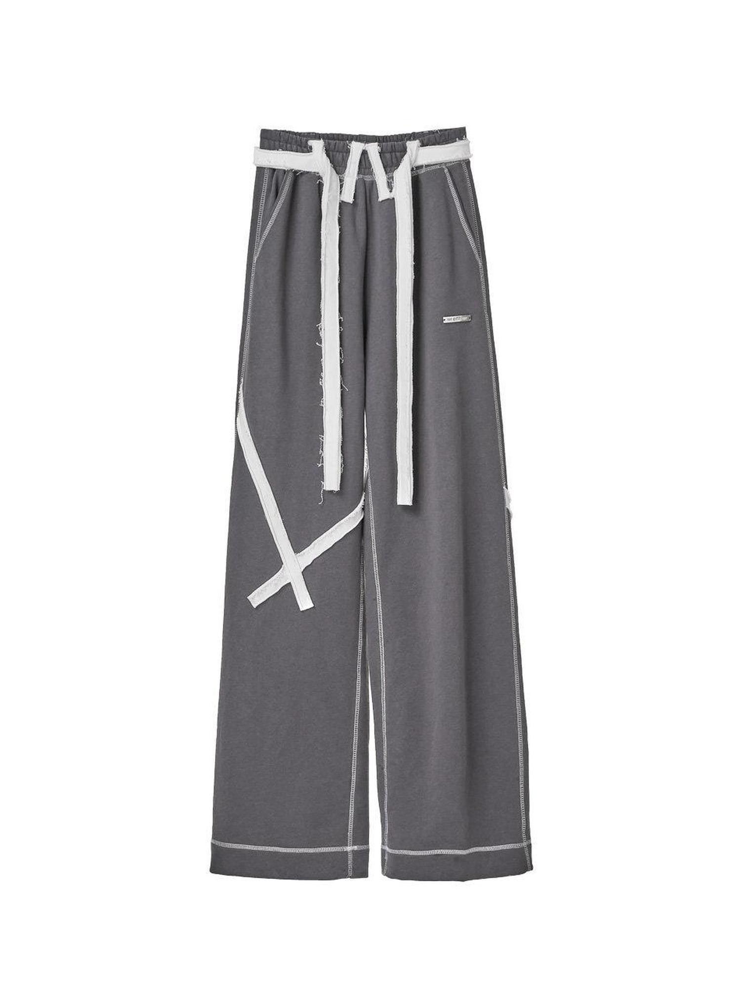 ANYQUESTION Deep Gray Tape Stripe White Frayed Topstitch Women&