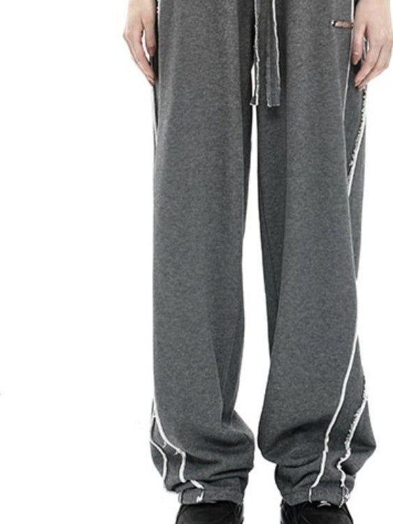 ANYQUESTION Deep Heather Gray Frayed Edge Patchwork Relaxed Fit Women&