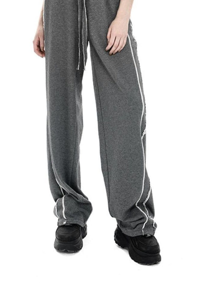 ANYQUESTION Deep Heather Gray Frayed Edge Patchwork Relaxed Fit Women&