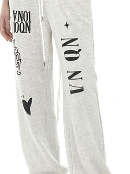 ANYQUESTION Light Heather Gray Letter Print Fishbone Ribbed Women&