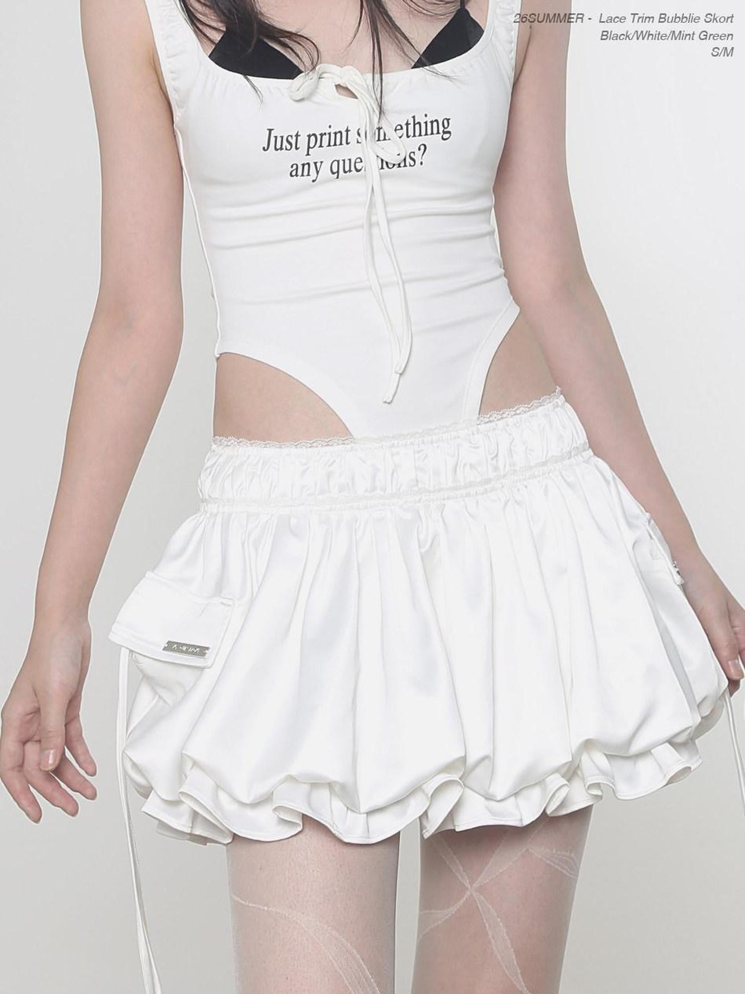 ANYQUESTION Mint Green Black White Low Waist Pocket Bubble Skirt Women&