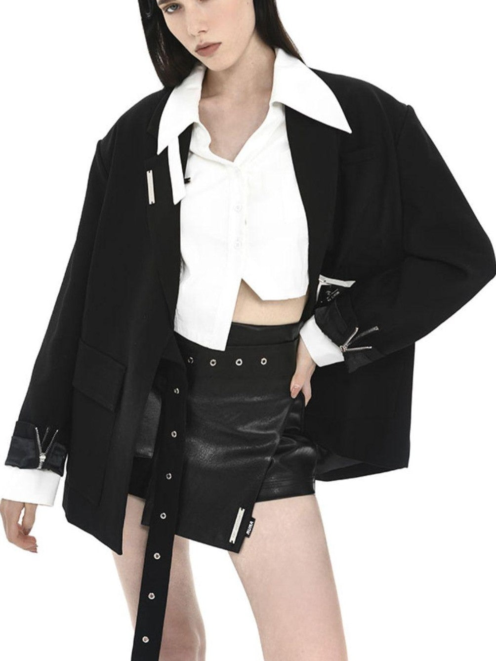 Street Asymmetric V-neck Cropped Buttoned Loose Printed Women&