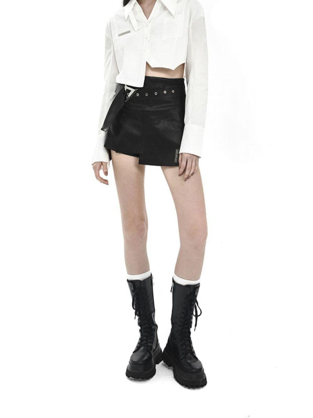 Street Asymmetric V-neck Cropped Buttoned Loose Printed Women&