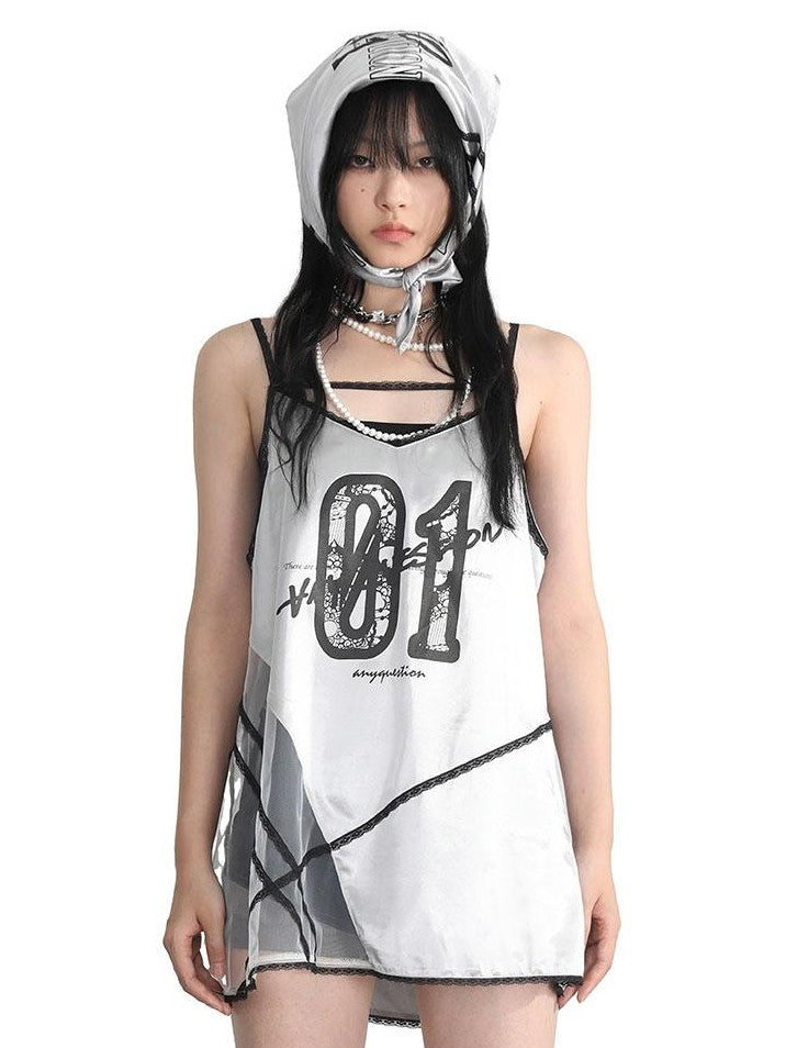 Tri Color Lace V-neck Spaghetti Strap Loose Women&