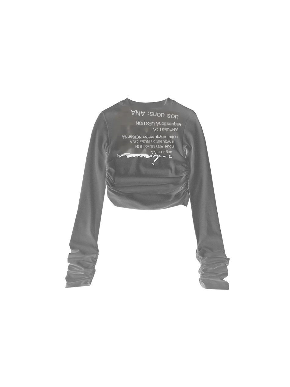 ANYQUESTION_Two_Tone_Gray_White_Printed_Ruched_Slim_Fit_Women&