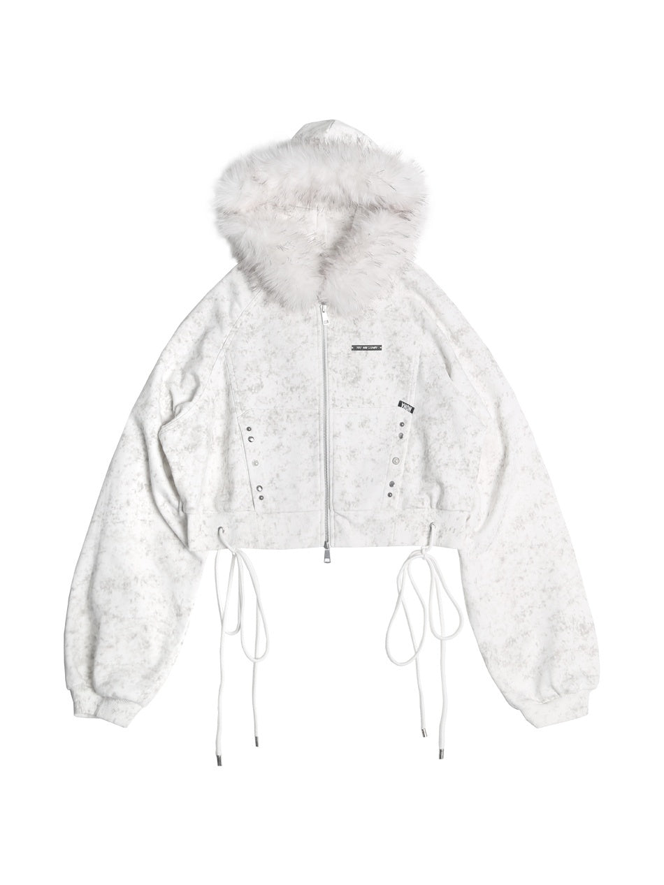ANYQUESTION_White_Wax_Dye_Studded_Cropped_Detachable_Fur_Hood_Women&