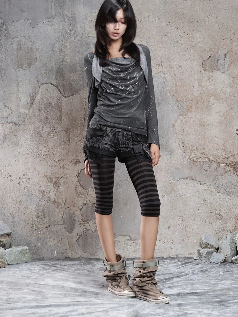 ARIADNAw Asymmetric Cowl Neck Beaded Knit Top Cardigan