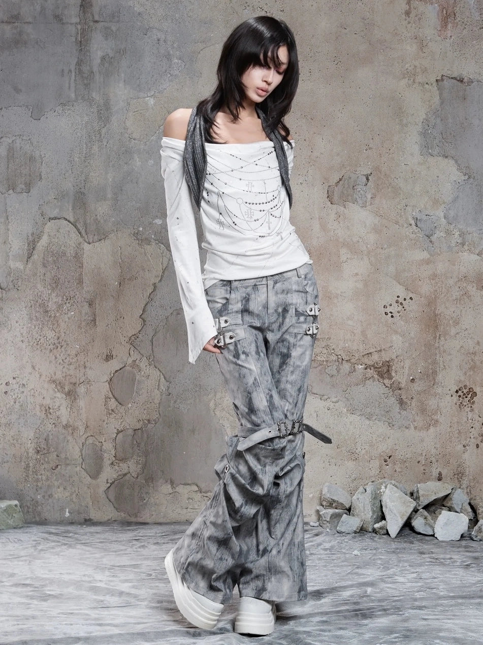 ARIADNAw Asymmetric Cowl Neck Beaded Knit Top Cardigan