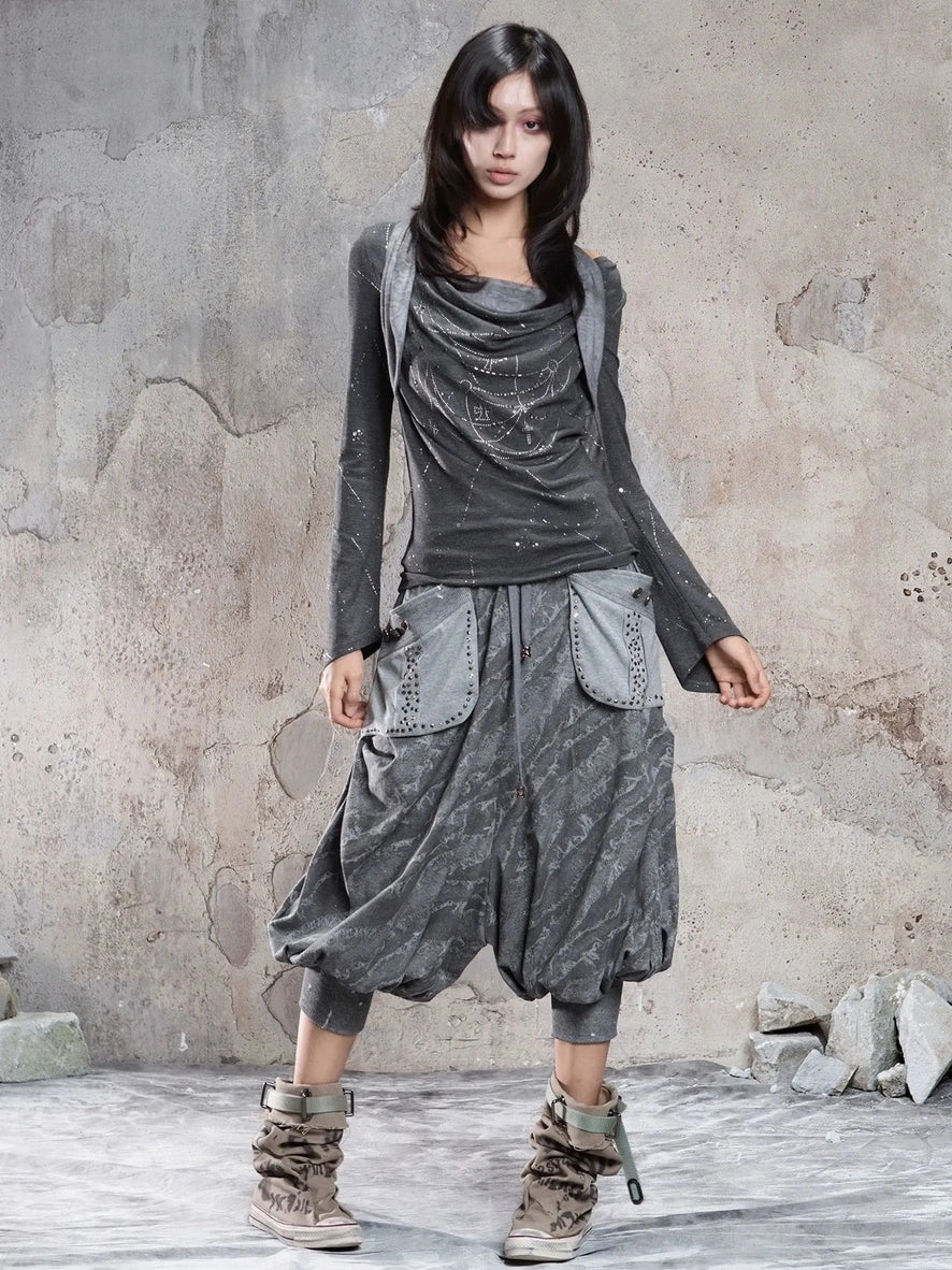 ARIADNAw Asymmetric Cowl Neck Beaded Knit Top Cardigan