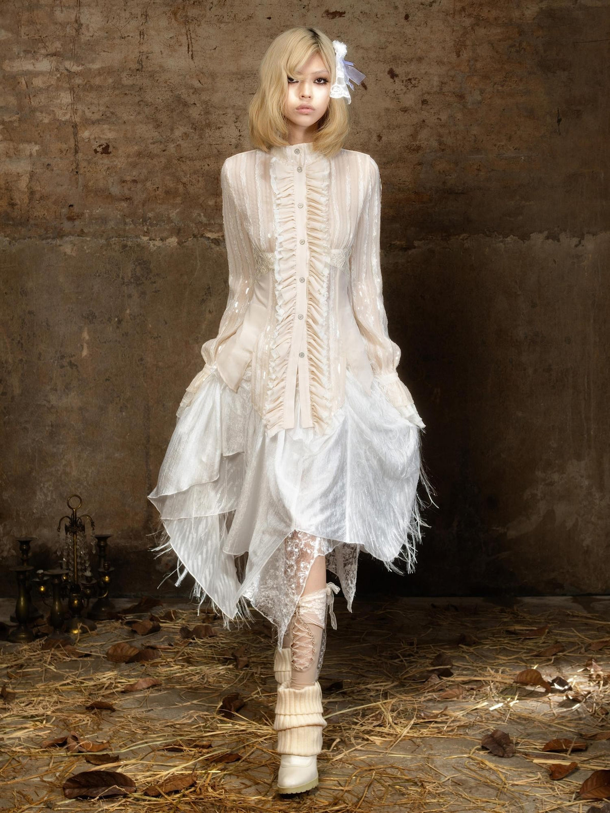 ARIADNAw Asymmetric Draped Romantic Court Style Two Way Wear Women&
