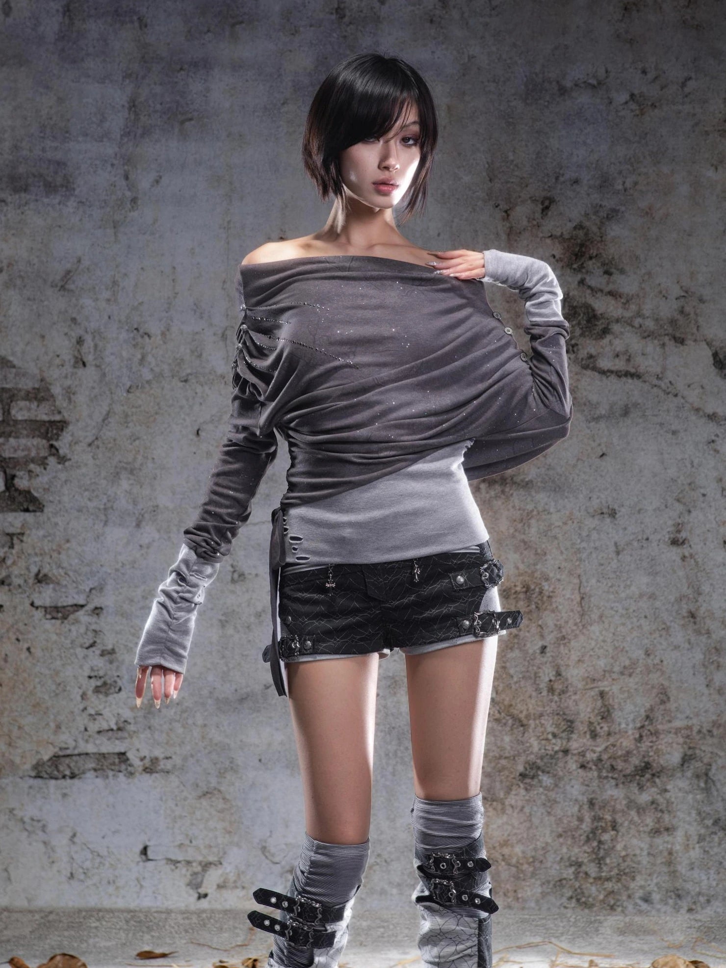 ARIADNAw Asymmetric Draped Stretch Knit Top Cardigan