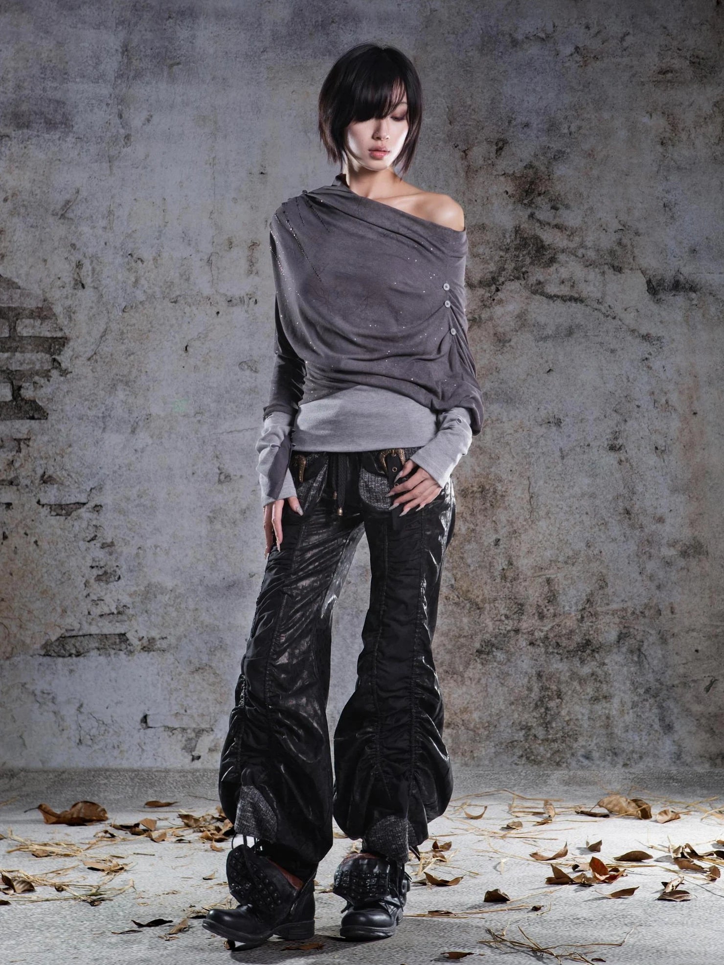 ARIADNAw Asymmetric Draped Stretch Knit Top Cardigan