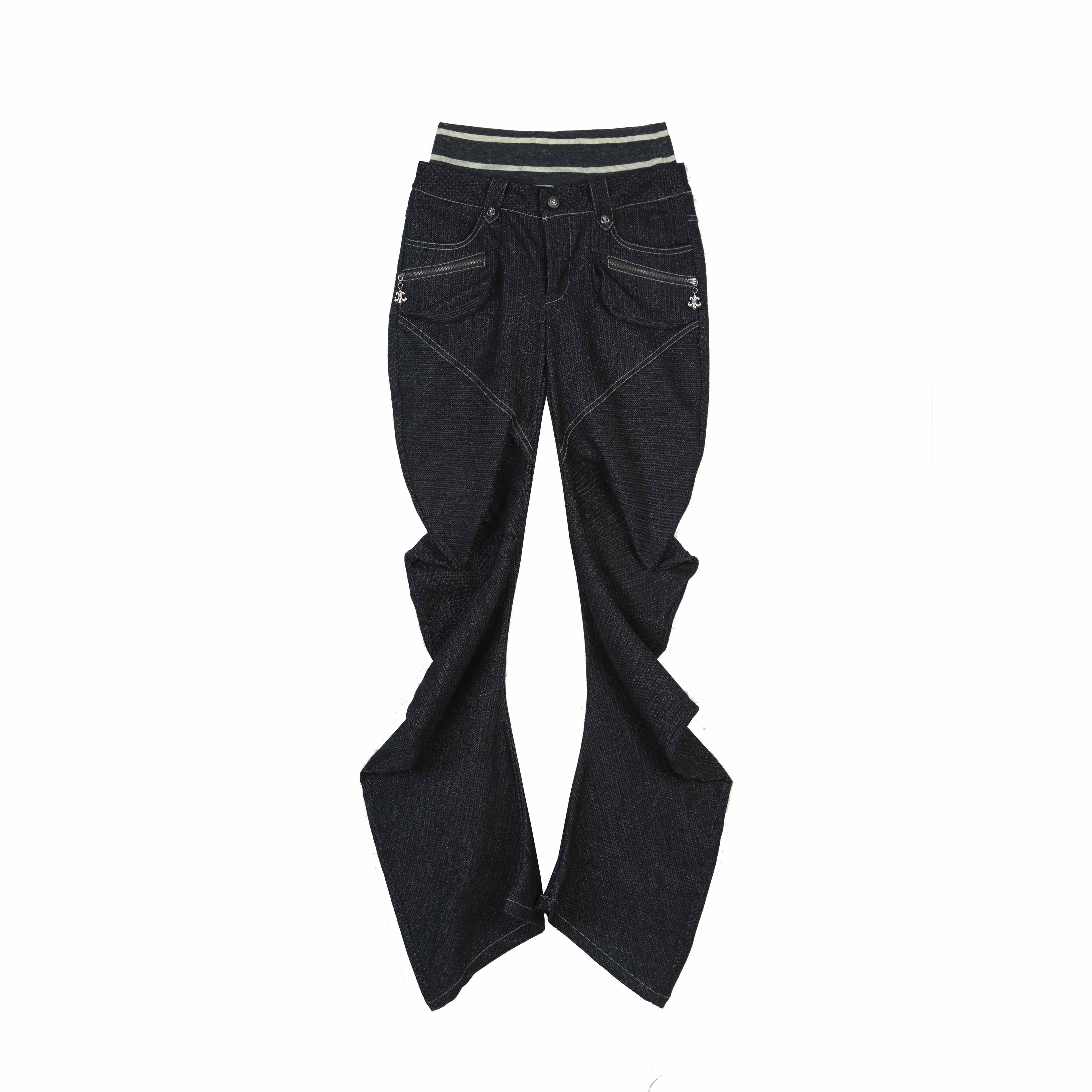 ARIADNAw_Black_Denim_Punk_Double_Waistband_Curved_Stacked_Texture_Women&