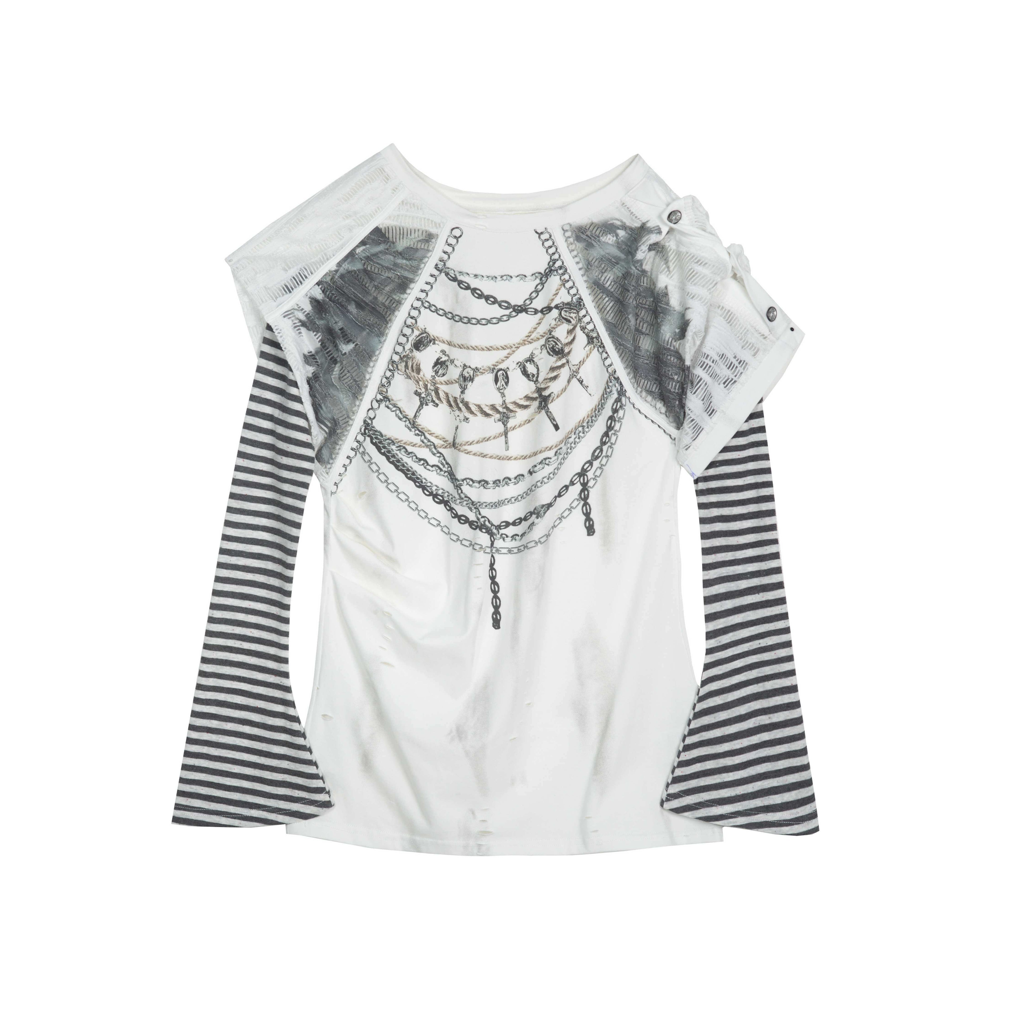 ARIADNAw Edgy Asymmetrical Drawstring Print Loose Bell Sleeve Women Short Sleeve T-Shirts