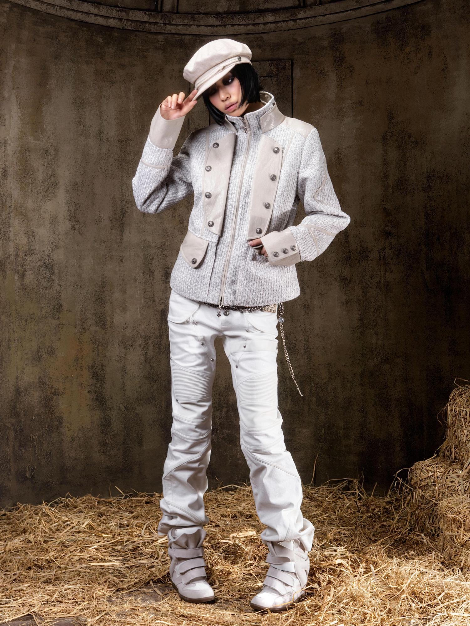 ARIADNAw Edgy Low Rise Straight Leg Stitched Patchwork Womens Punk Two Tone Pants