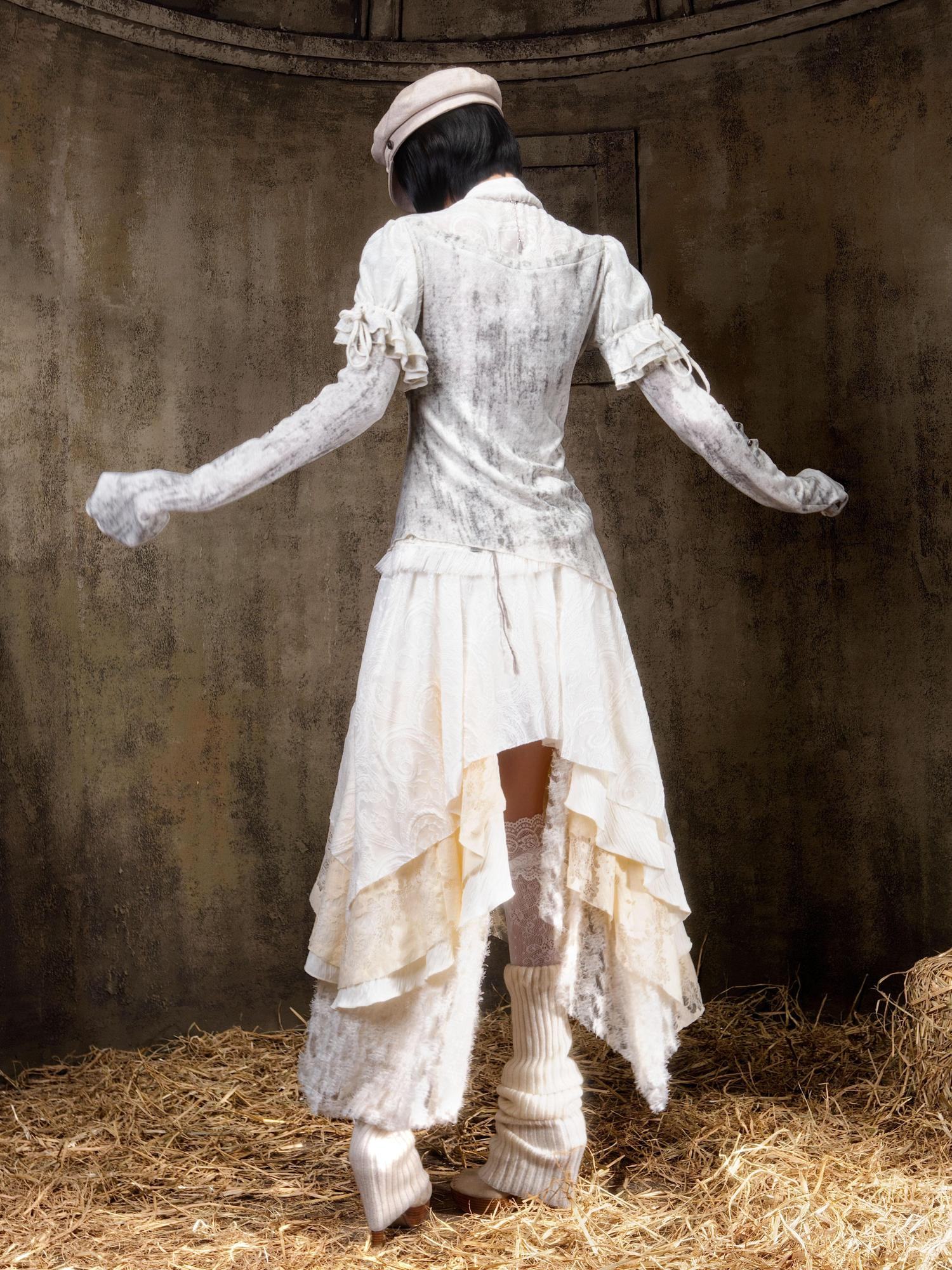 ARIADNAw Elegant Court Style Faux Two Piece Long Sleeve Pullover Women Beige Black T-Shirt