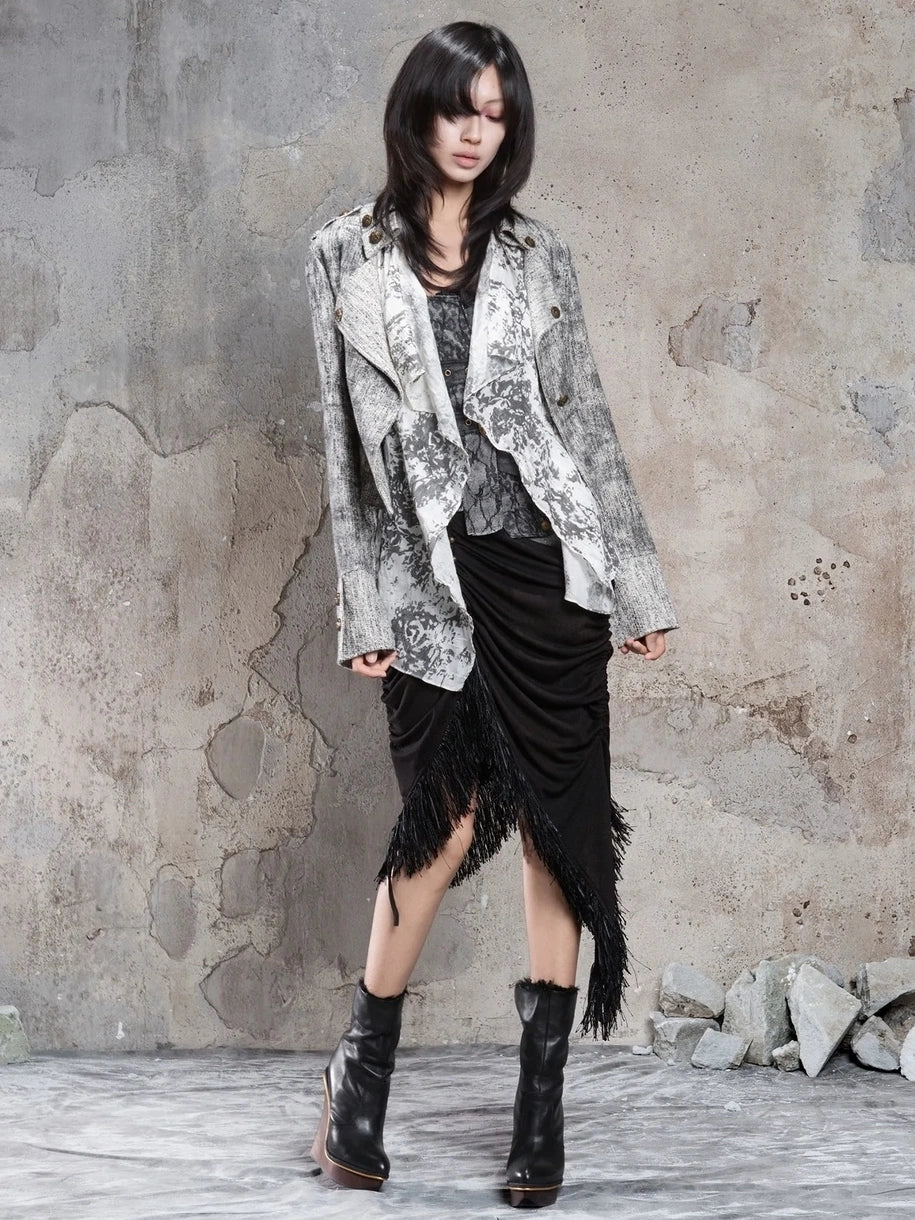 ARIADNAw Gothic Asymmetrical Knit Paneled Drawstring Skirt Skirt