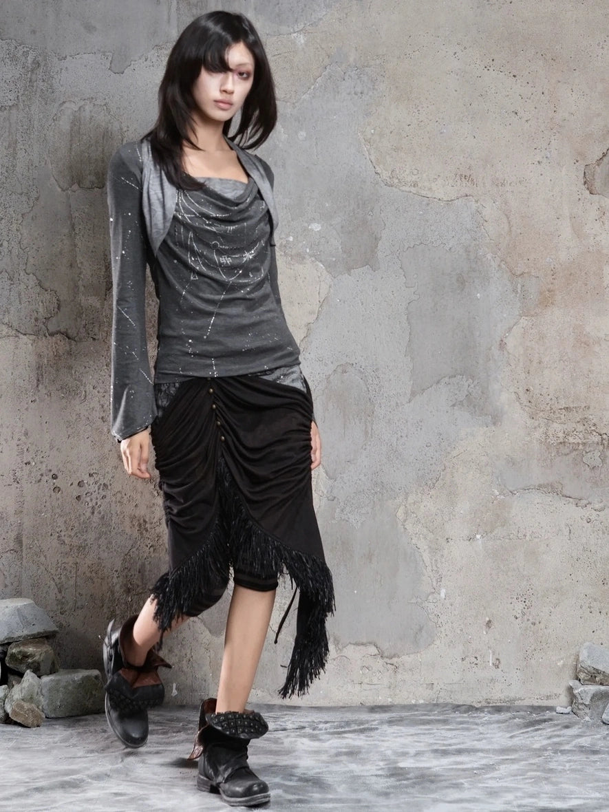 ARIADNAw Gothic Asymmetrical Knit Paneled Drawstring Skirt Skirt