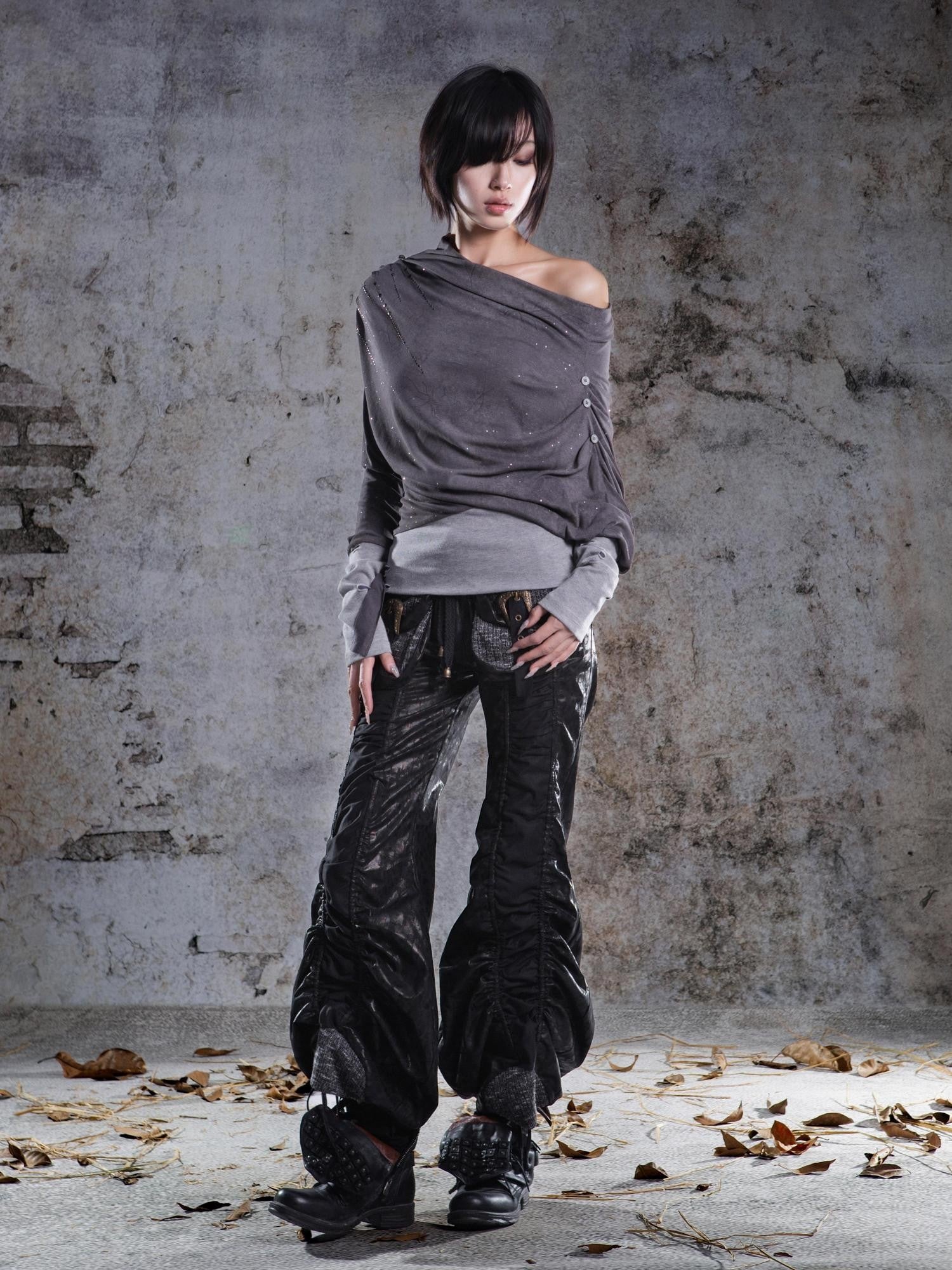 ARIADNAw Gray Purple Asymmetric One Shoulder Stretch Women&