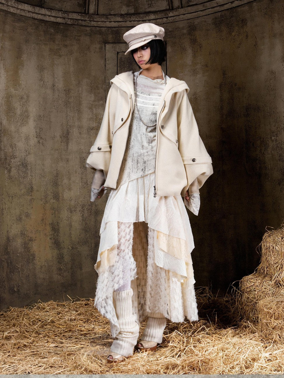ARIADNAw Hooded Oversized Punk Gothic Regal Zipper Long Sleeve Women&