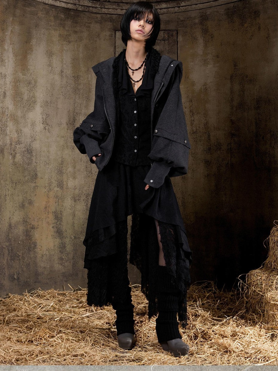 ARIADNAw Hooded Oversized Punk Gothic Regal Zipper Long Sleeve Women&