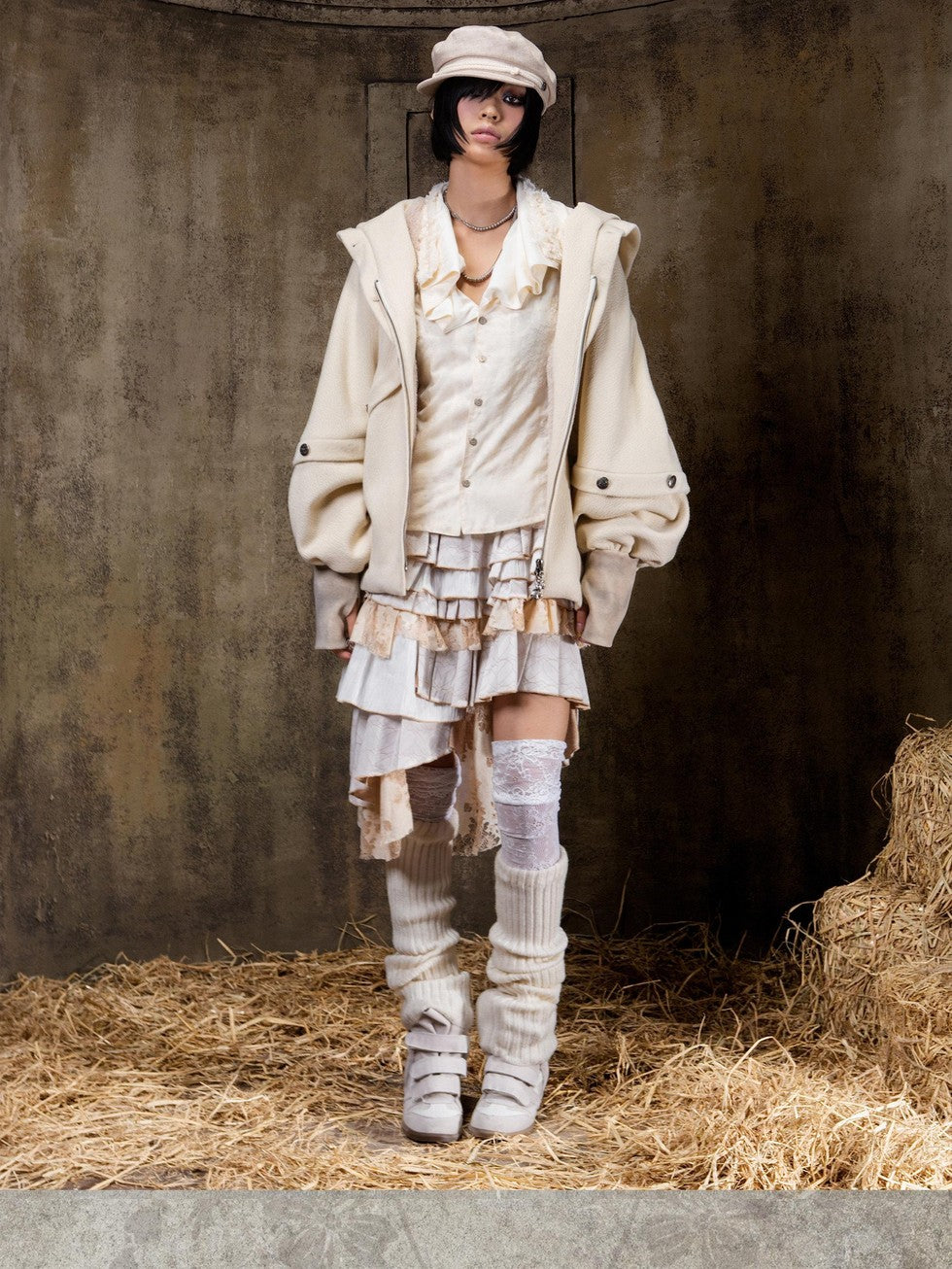ARIADNAw Hooded Oversized Punk Gothic Regal Zipper Long Sleeve Women&