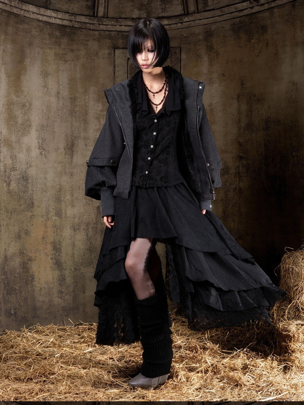 ARIADNAw Hooded Oversized Punk Gothic Regal Zipper Long Sleeve Women&