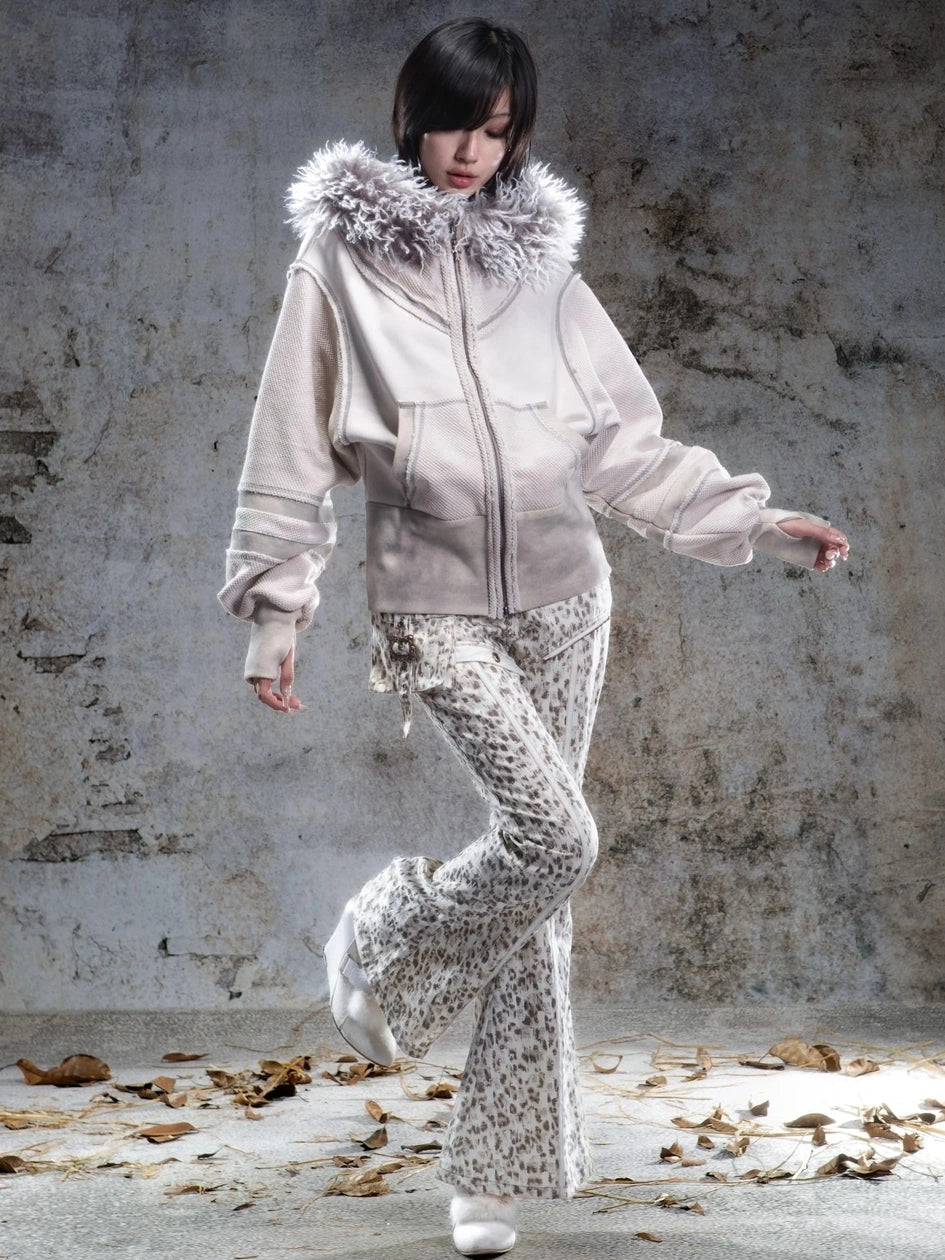 ARIADNAw Leopard Print Pocket Flared Pants Pants