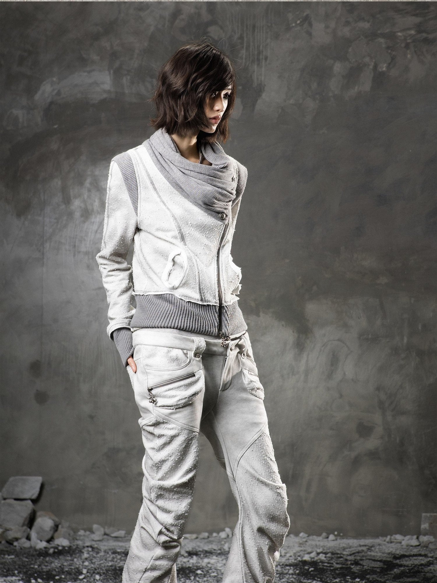 ARIADNAw Light Gray Low Waist Button Fly Punk Micro Flare Bell Bottom Unisex Sweatpants
