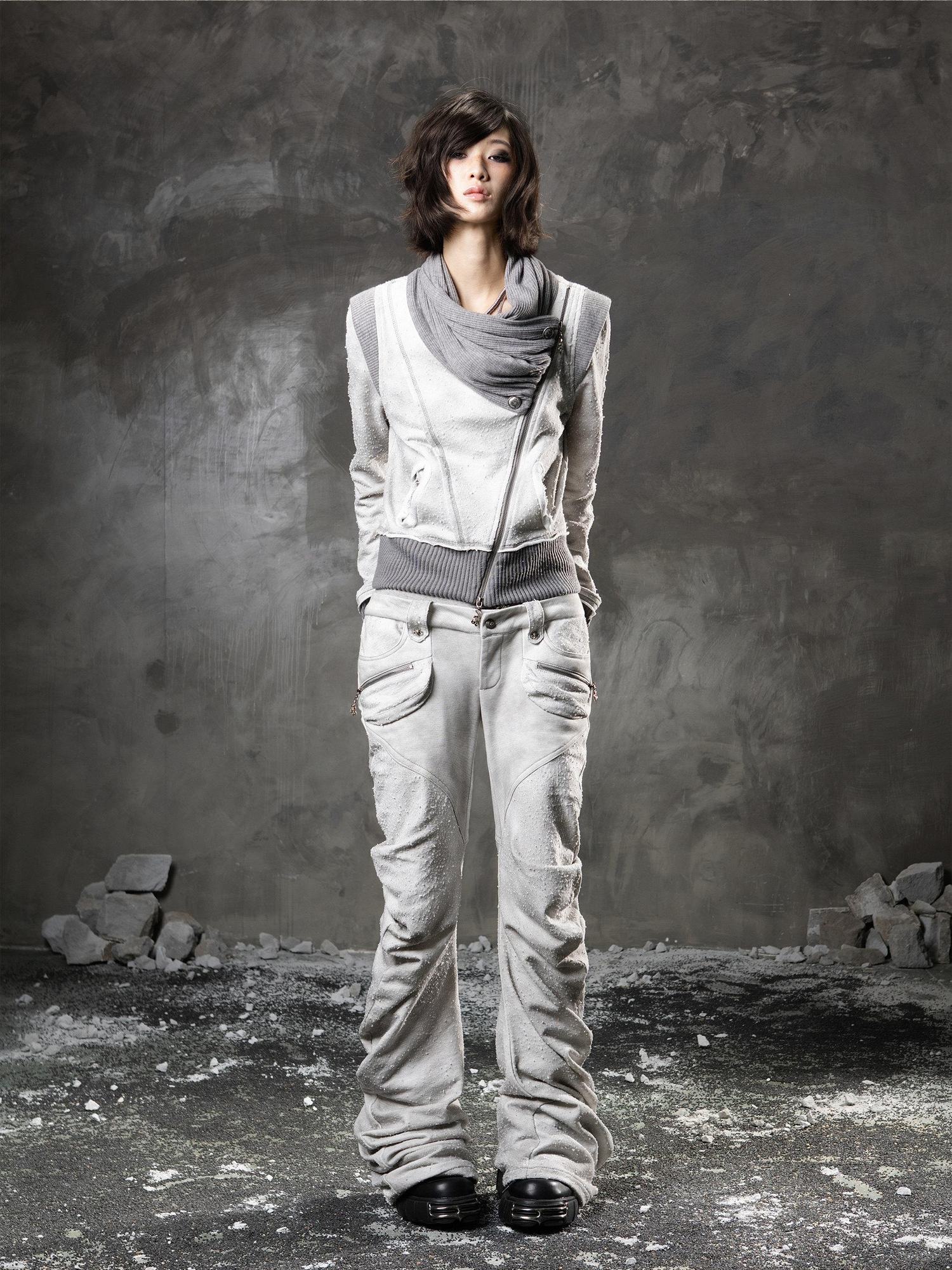 ARIADNAw Light Gray Low Waist Button Fly Punk Micro Flare Bell Bottom Unisex Sweatpants