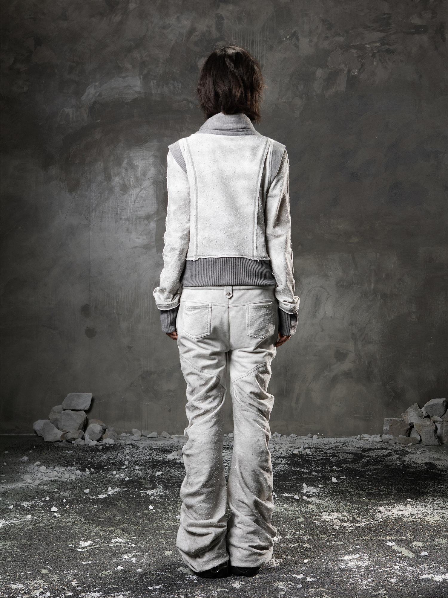 ARIADNAw Light Gray Low Waist Button Fly Punk Micro Flare Bell Bottom Unisex Sweatpants