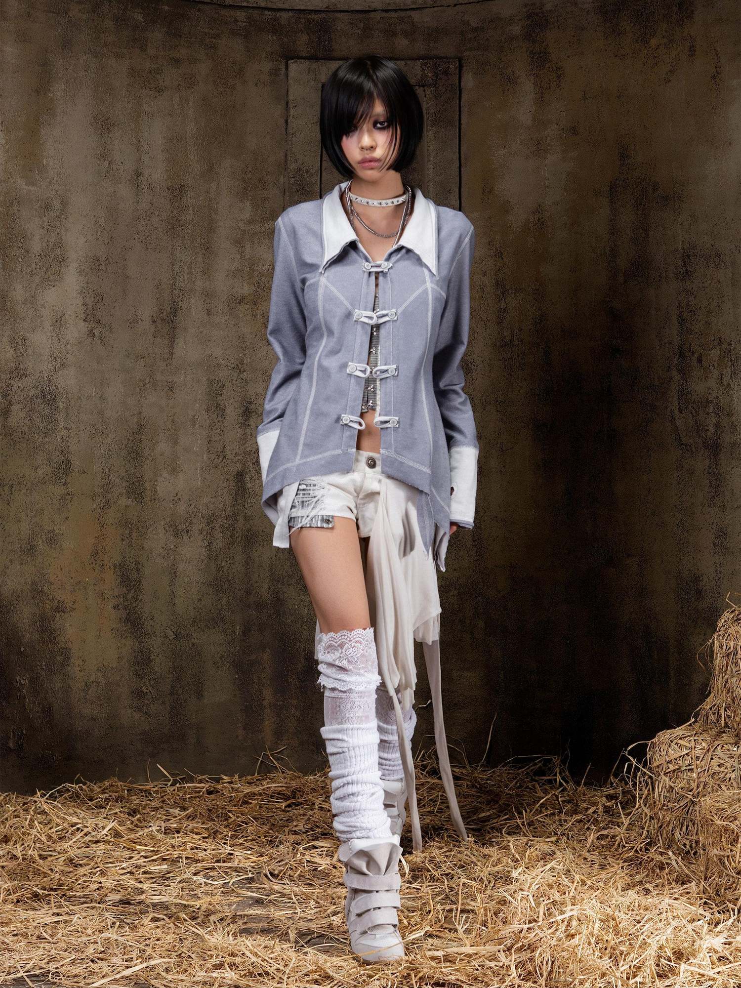 ARIADNAw Lightweight Punk Slim Fit Frayed Hem Cardigan Long Sleeve Girls Blouse