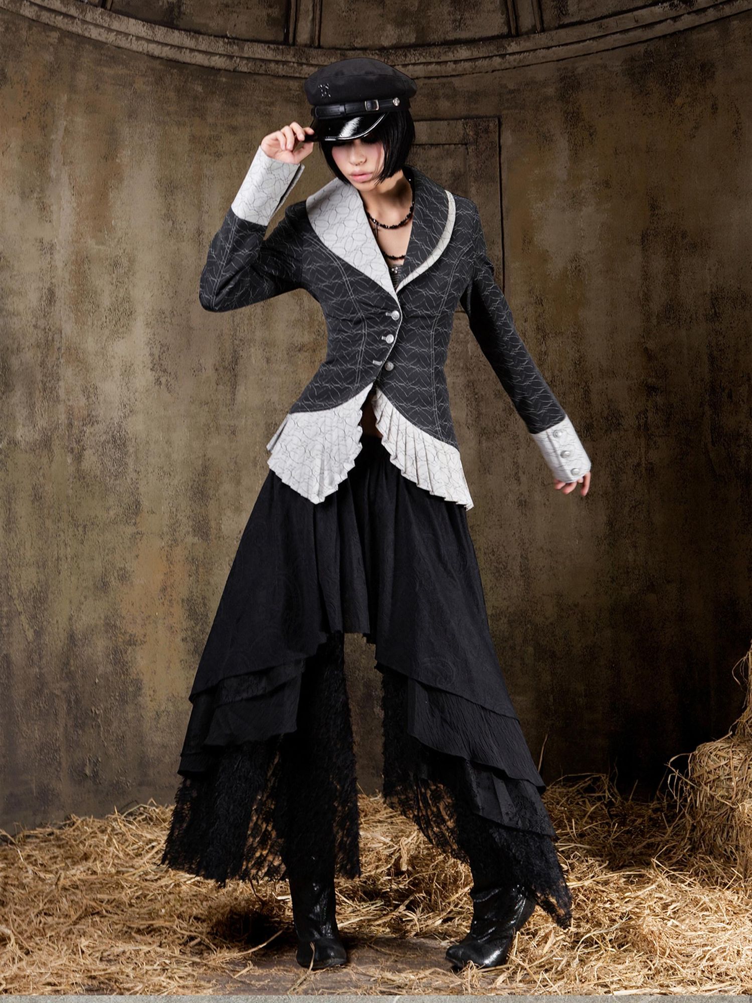 ARIADNAw Lightweight Victorian Asymmetric Everyday Lapel Button Long Sleeve Blouse