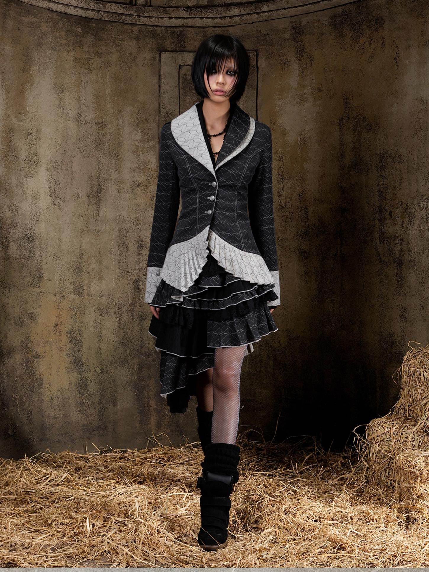 ARIADNAw Lightweight Victorian Asymmetric Everyday Lapel Button Long Sleeve Blouse