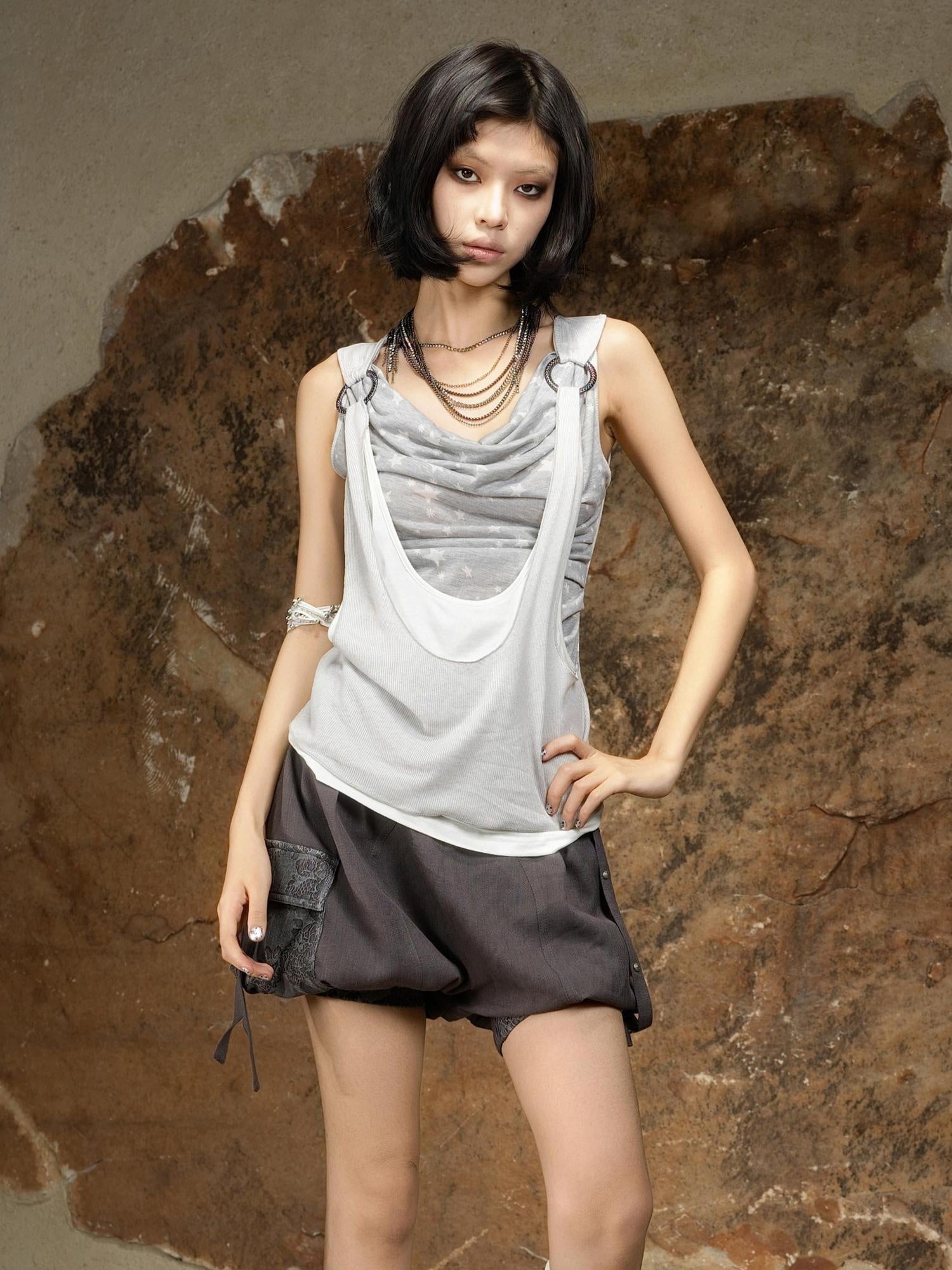 ARIADNAw No Padding Polo Collar Longline Layering Camisole Women Tank Tops