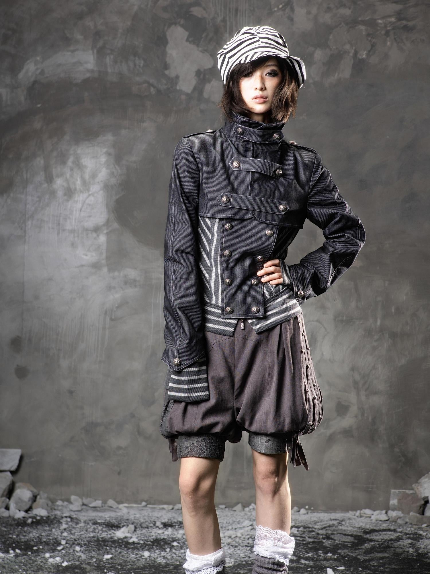 ARIADNAw Original Design 3D Embellished Asymmetric Striped Women Denim Blue Denim Jackets
