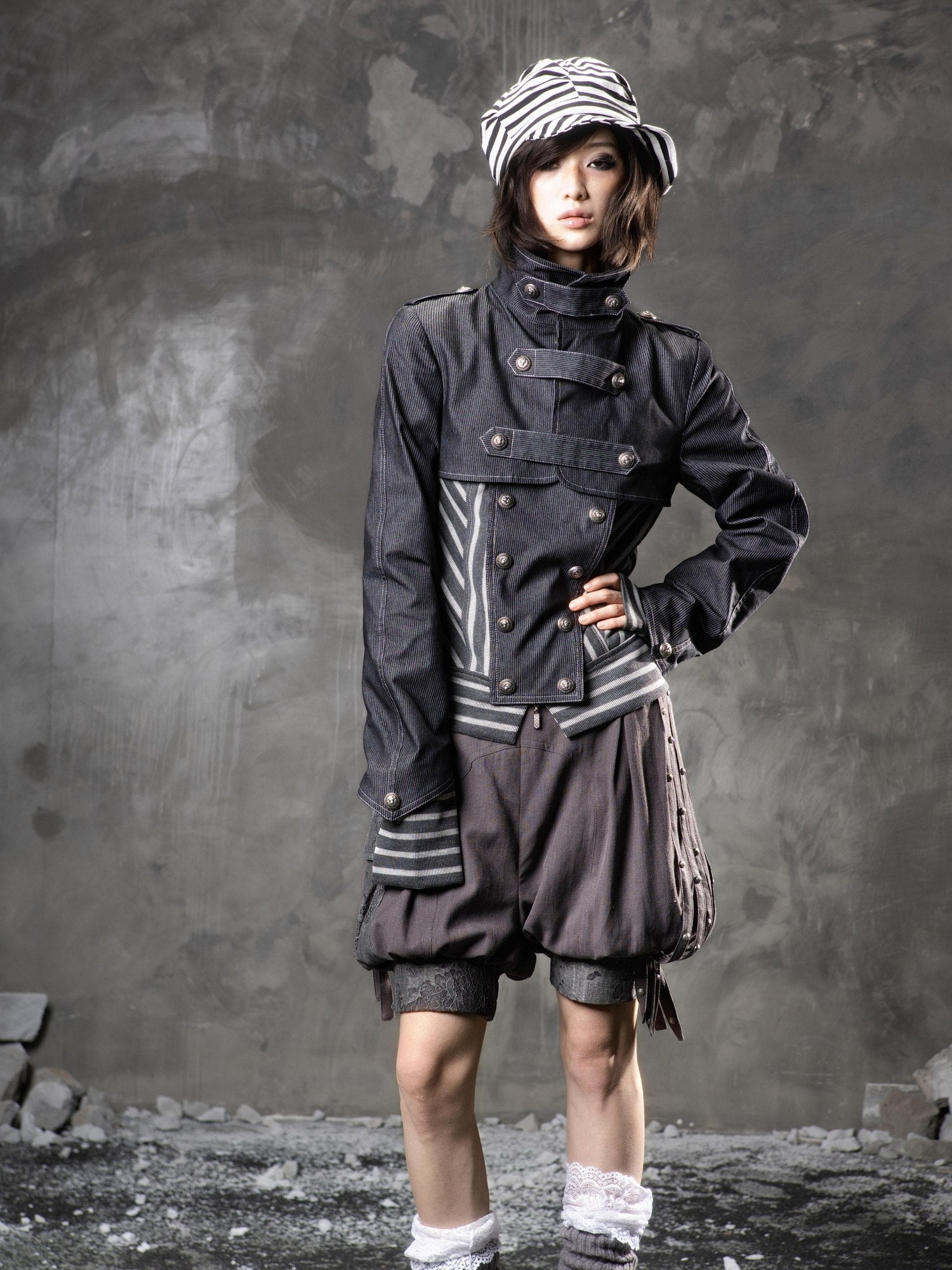 ARIADNAw Original Design 3D Embellished Asymmetric Striped Women Denim Blue Denim Jackets