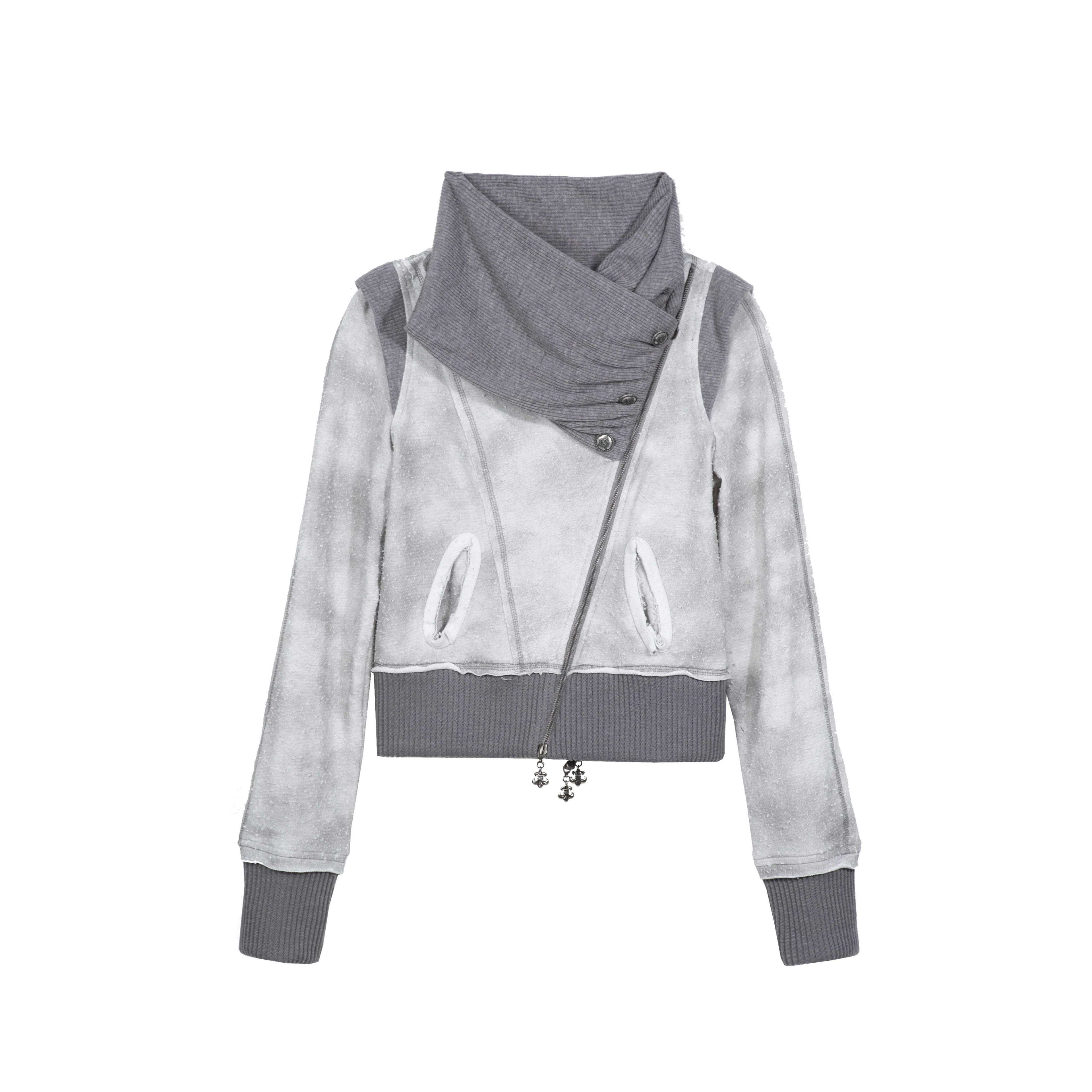 ARIADNAw Original Design Standard Zip Stacked Neck Women Grey Long Sleeve Hoodies