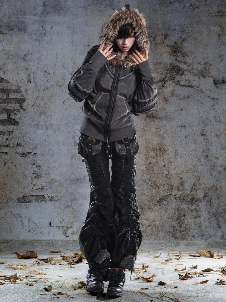 ARIADNAw Oversized Hooded Sweatshirt With Lantern Sleeves Jacket